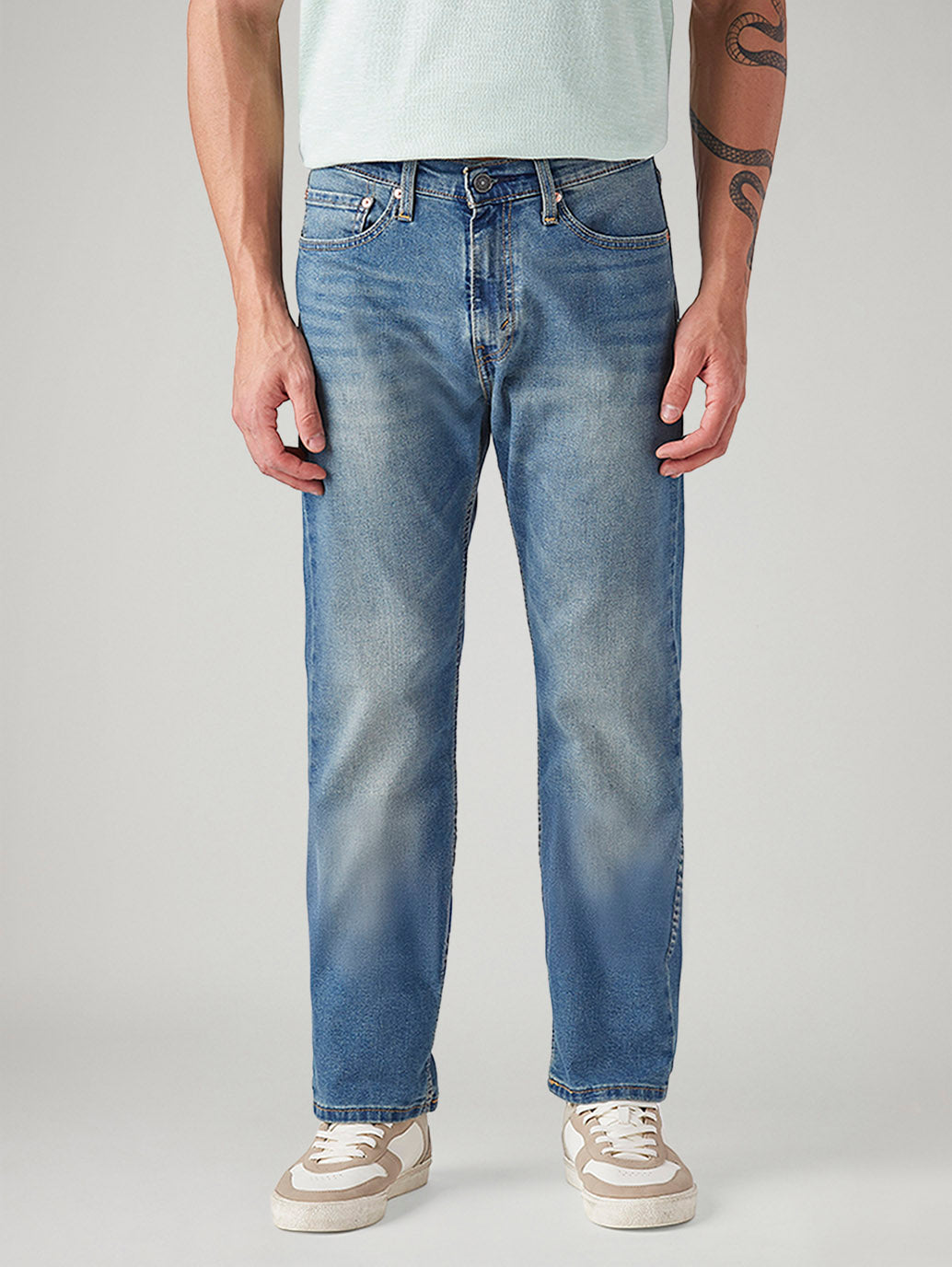 Men's 505 Med Indigo Straight Fit Mid Rise Jeans - Front View