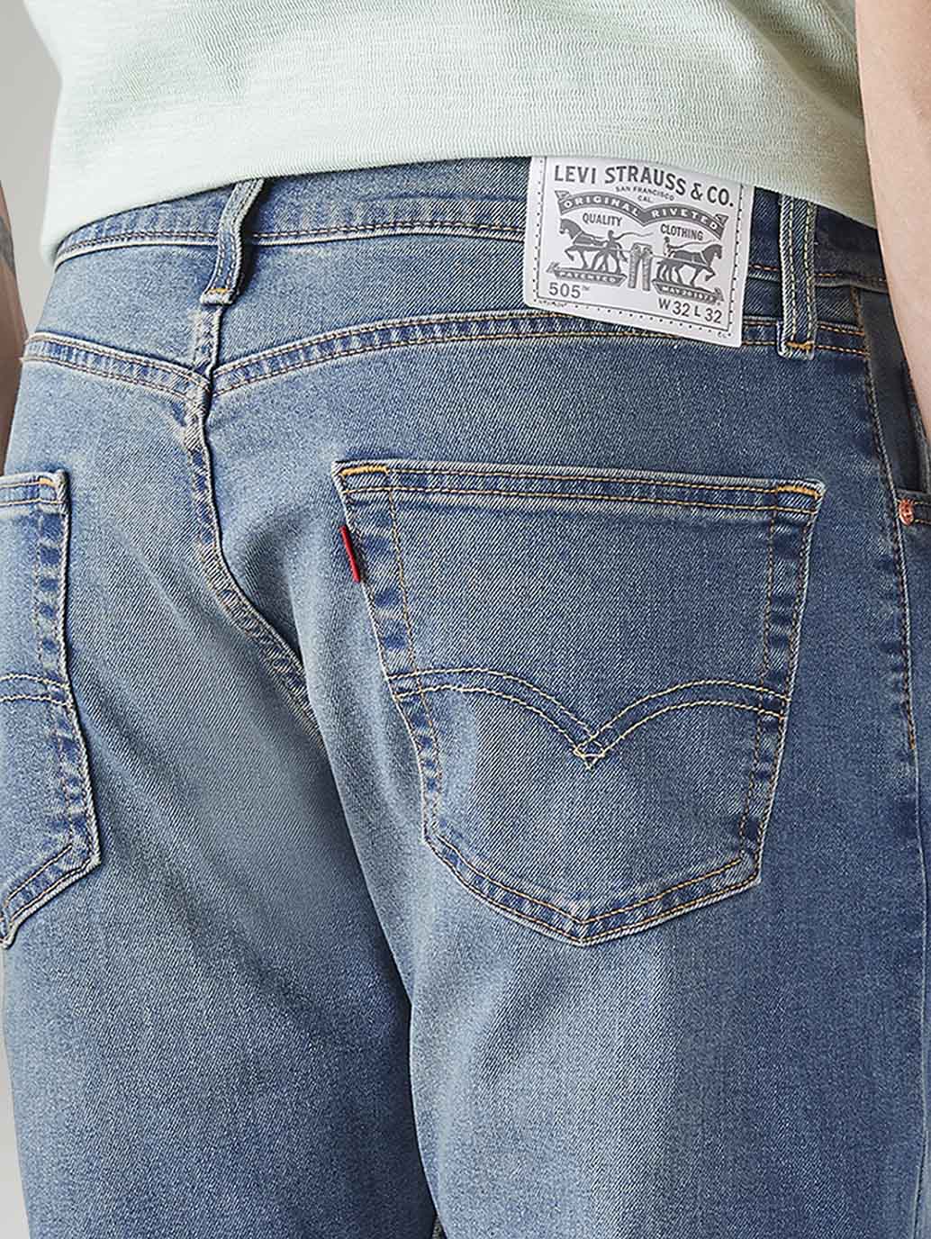 Men's 505 Med Indigo Straight Fit Mid Rise Jeans - Detail View