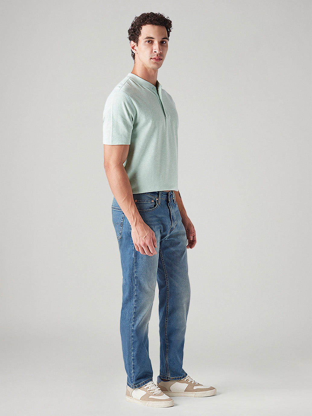 Men's 505 Med Indigo Straight Fit Mid Rise Jeans - Side View