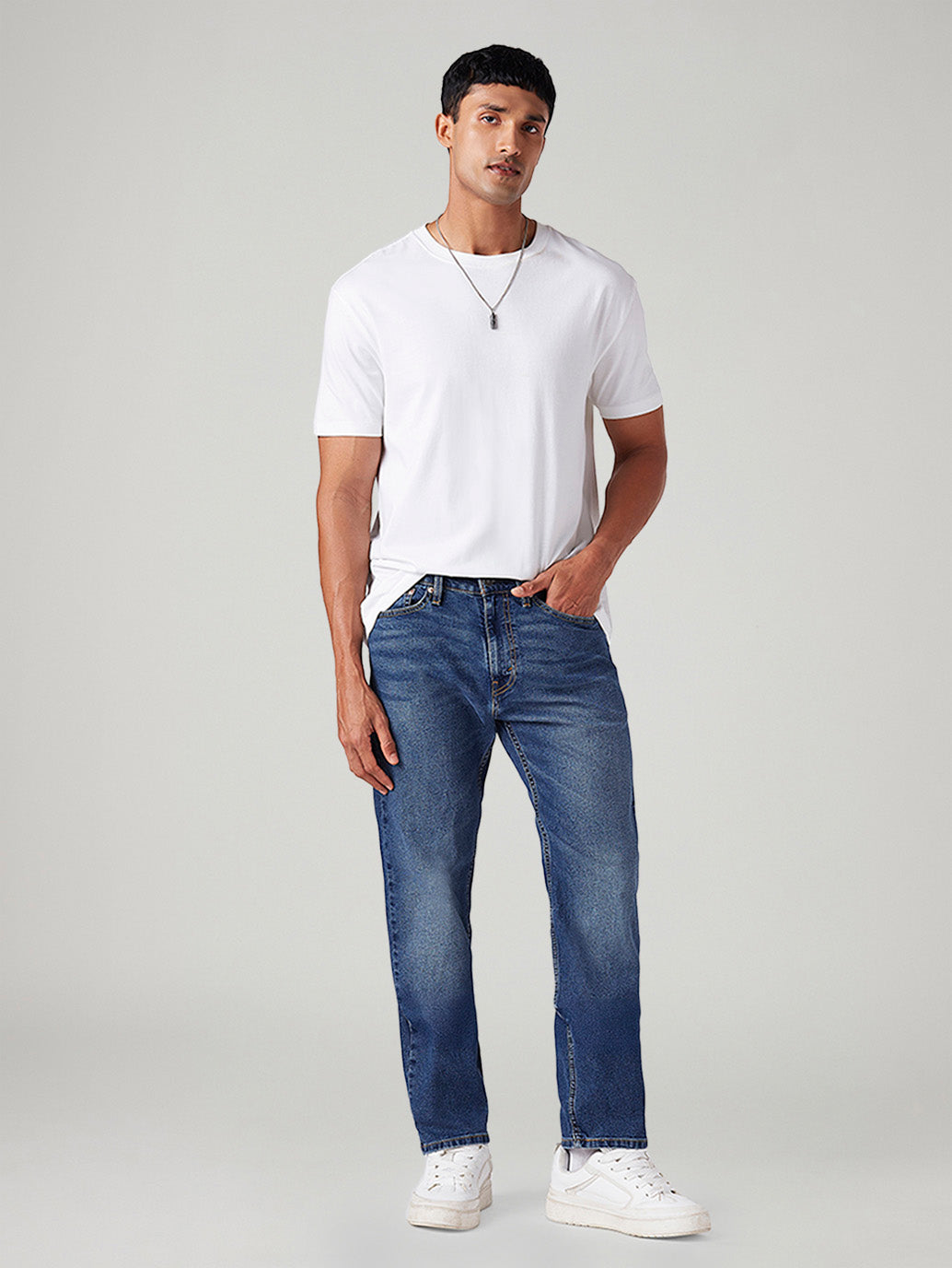 Men's 505 Blue Straight Fit Mid Rise Jeans - Styleshot View