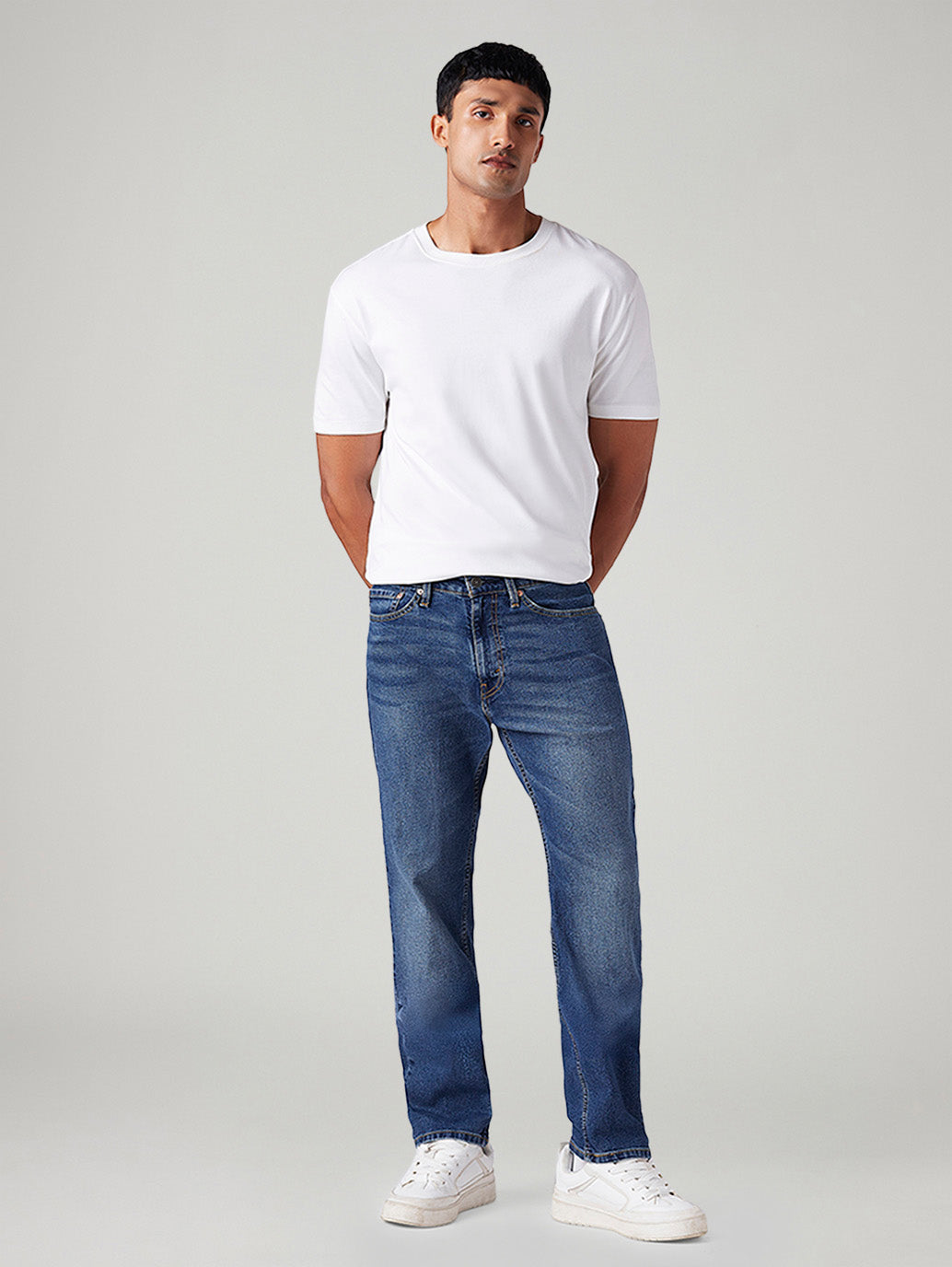 Men's 505 Blue Straight Fit Mid Rise Jeans - Front View