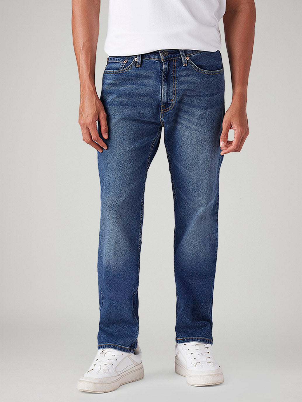 Men's 505 Blue Straight Fit Mid Rise Jeans - Front View