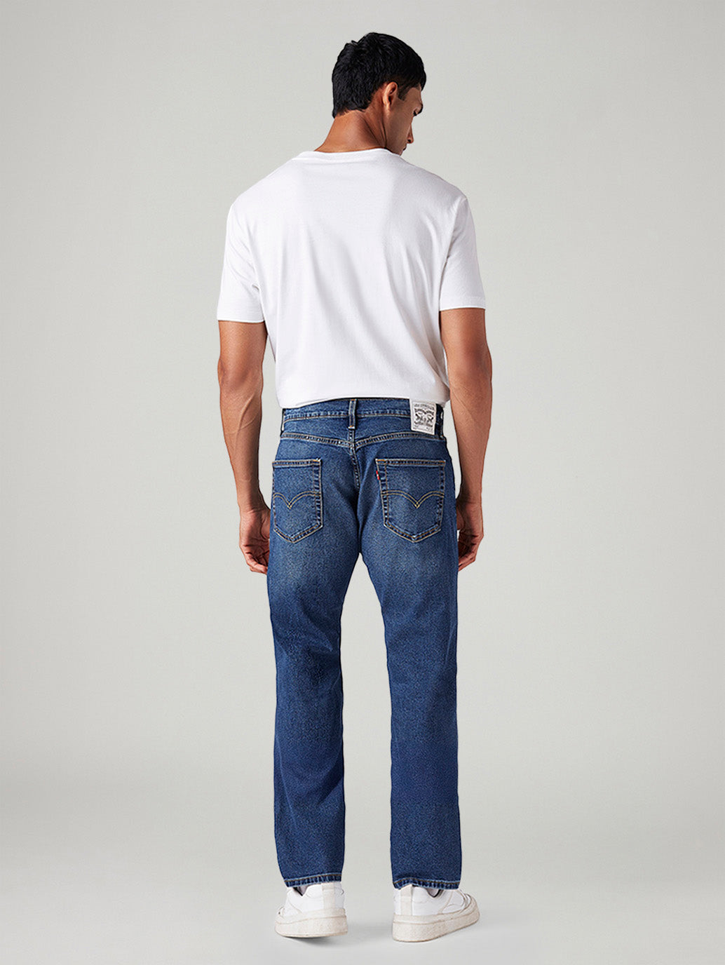 Men's 505 Blue Straight Fit Mid Rise Jeans - Back View