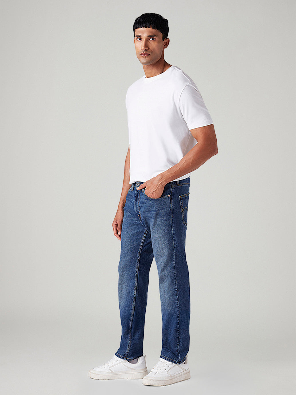 Men's 505 Blue Straight Fit Mid Rise Jeans - Side View