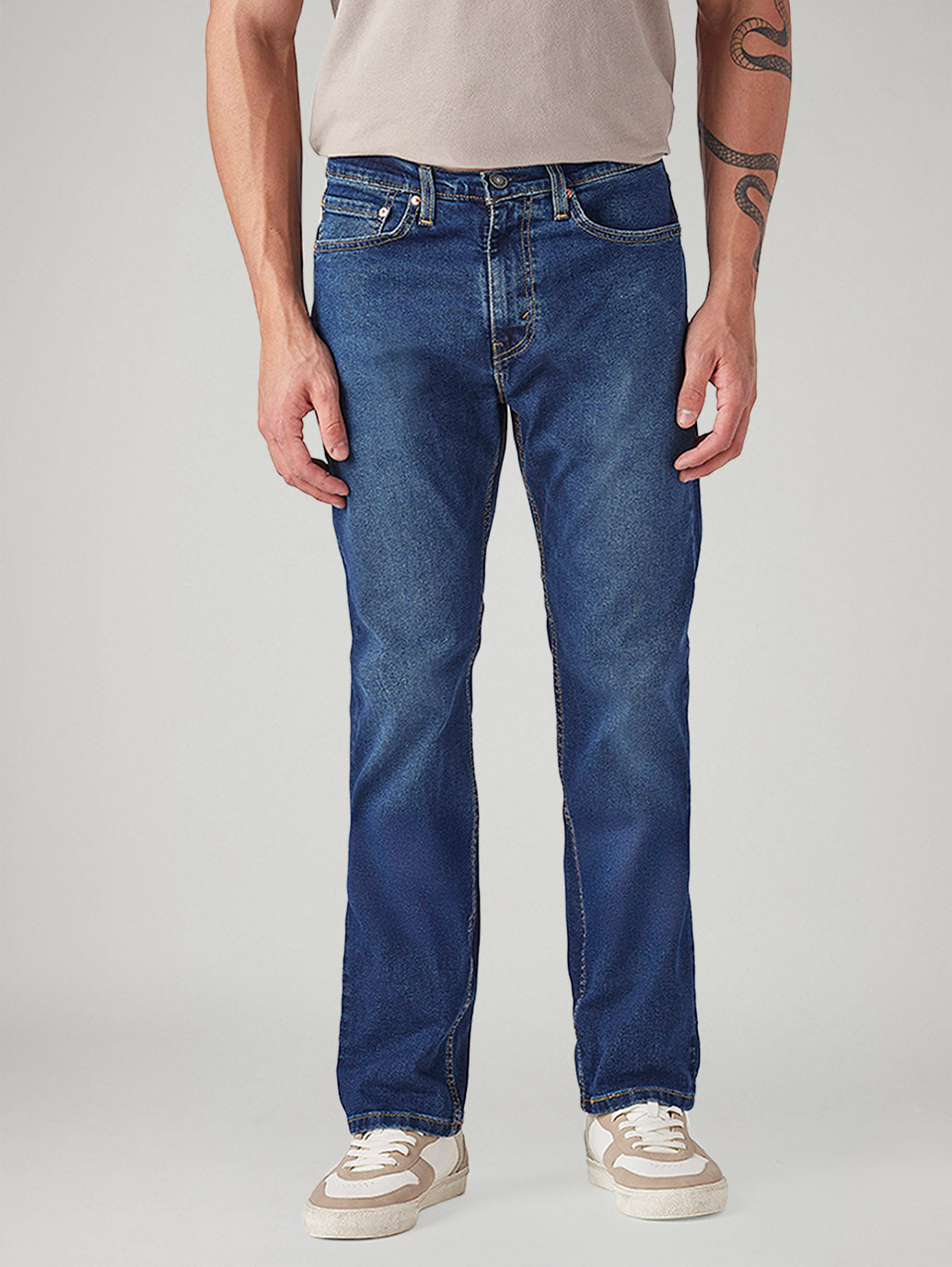Men's 505 Dark Indigo Straight Fit Mid Rise Jeans - Front View