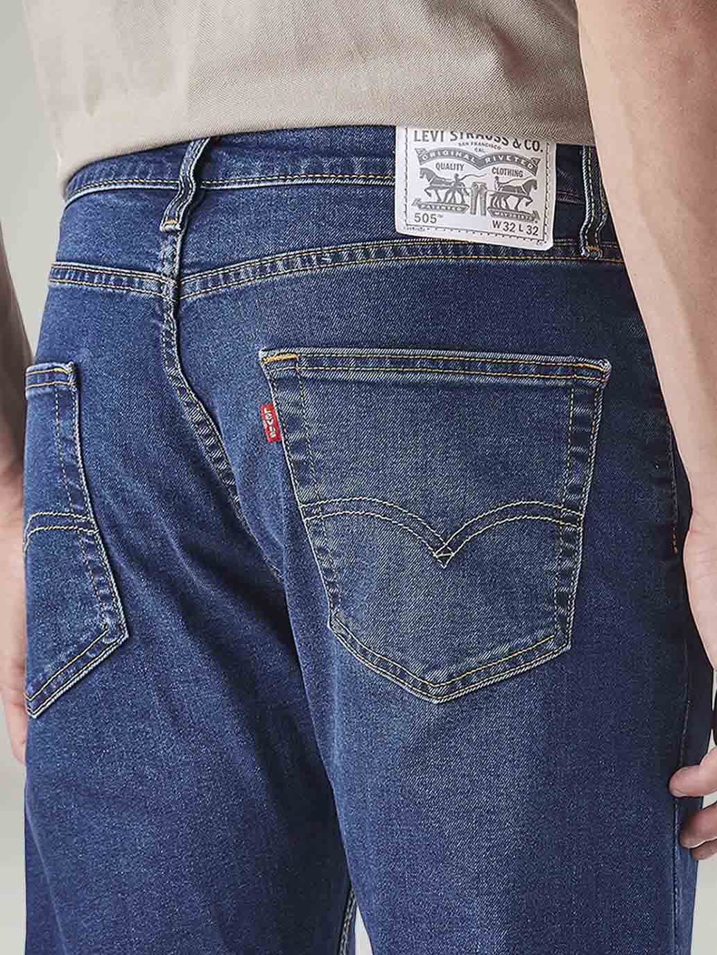 Men's 505 Blue Straight Fit Mid Rise Jeans - Detail View