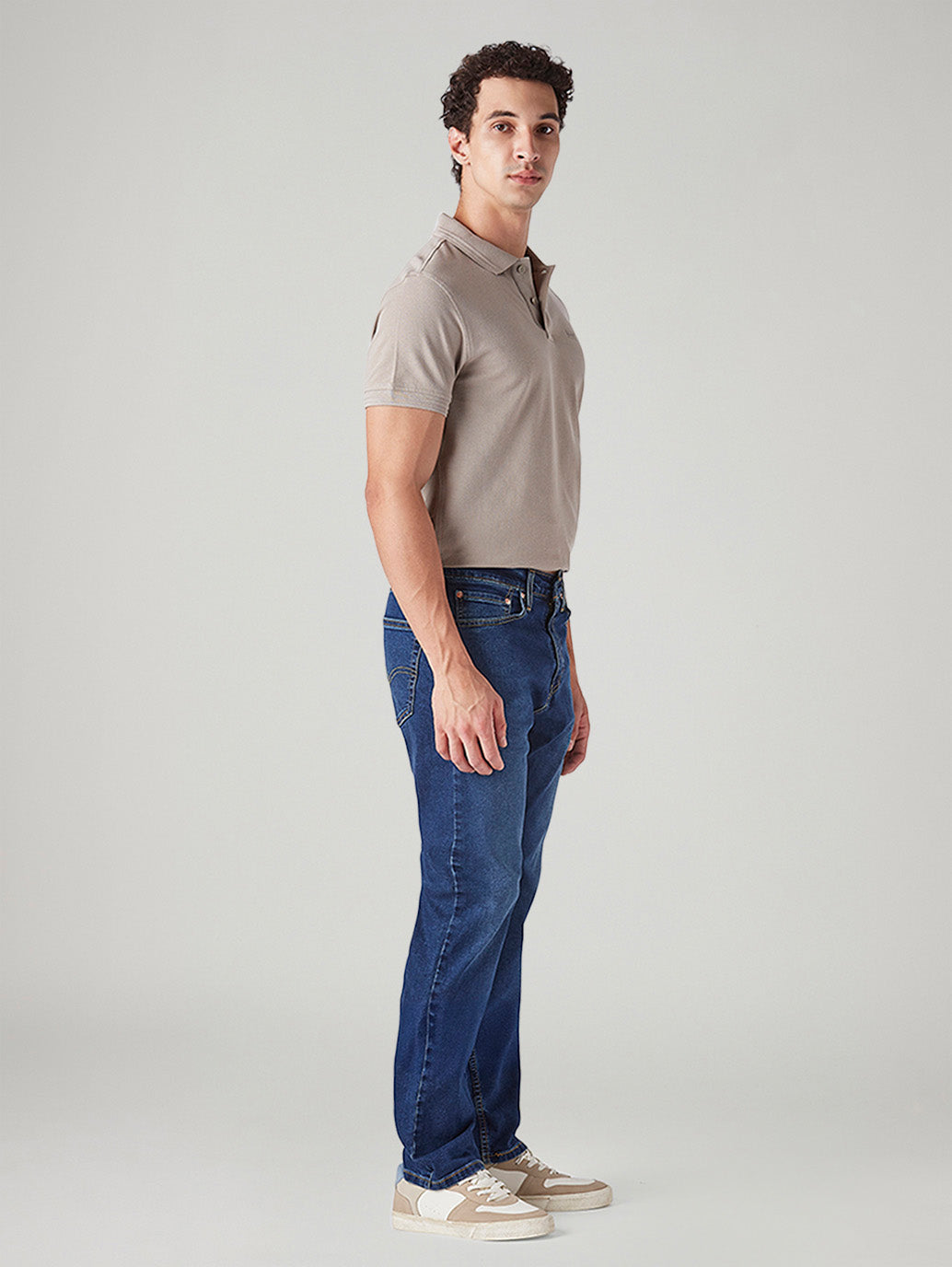 Men's 505 Dark Indigo Straight Fit Mid Rise Jeans - Side View