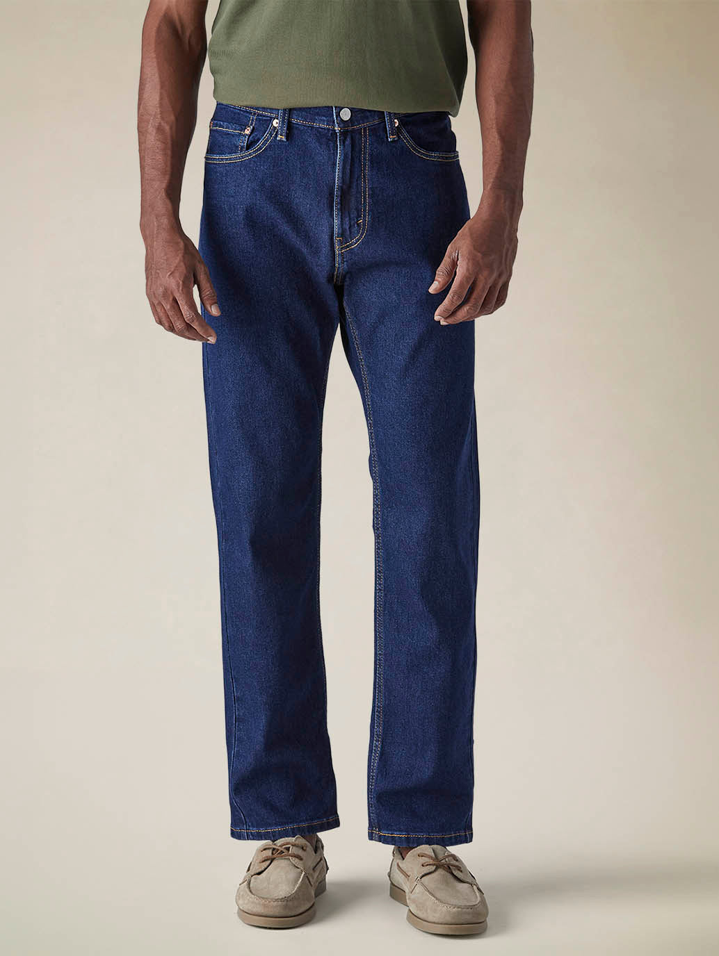 Mens 505 Mid Rise Straight Fit Cotton Stretch Blend Jeans - Front View