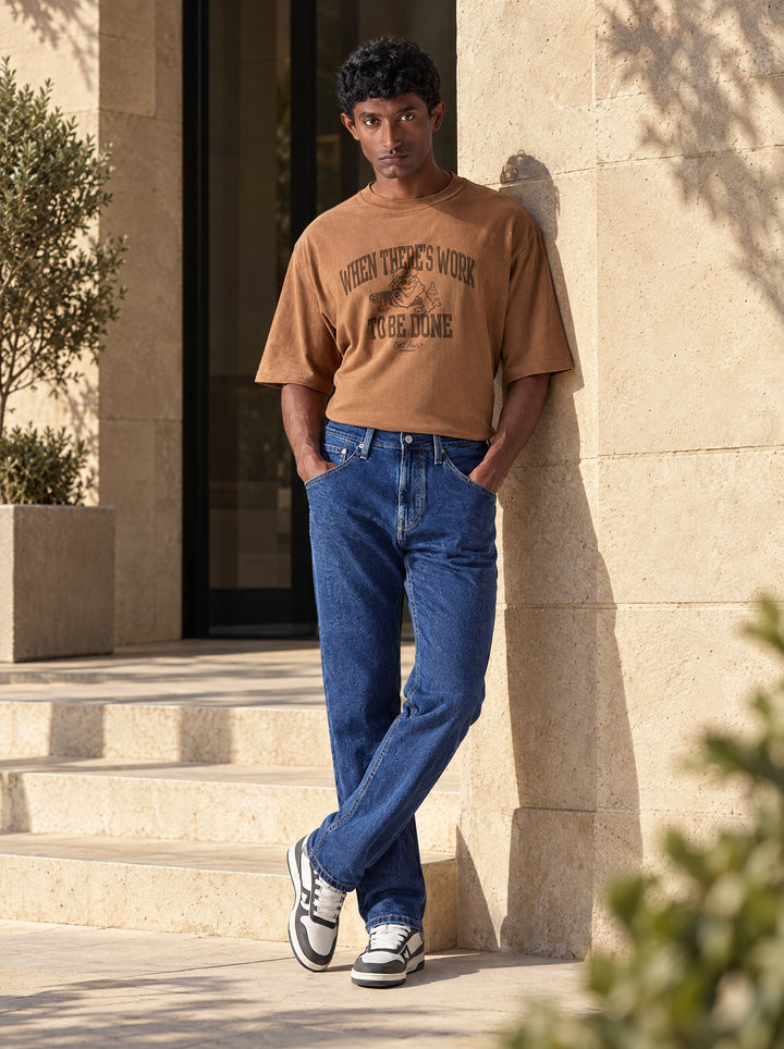 Mens 505 Mid Rise Straight Fit Cotton Stretch Blend Jeans