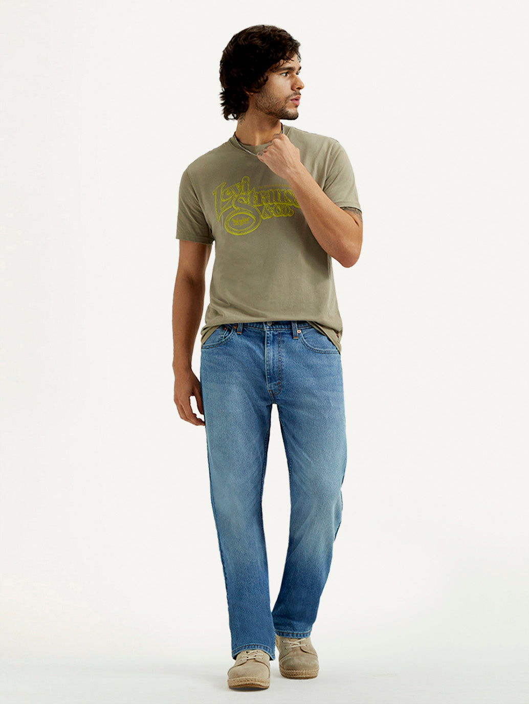 Men's 555 Light Indigo Relaxed Straight Fit Mid Rise Jeans