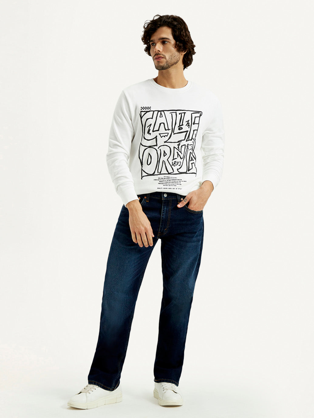 Men's 555 Dark Indigo Loose Fit Mid Rise Jeans - Front View