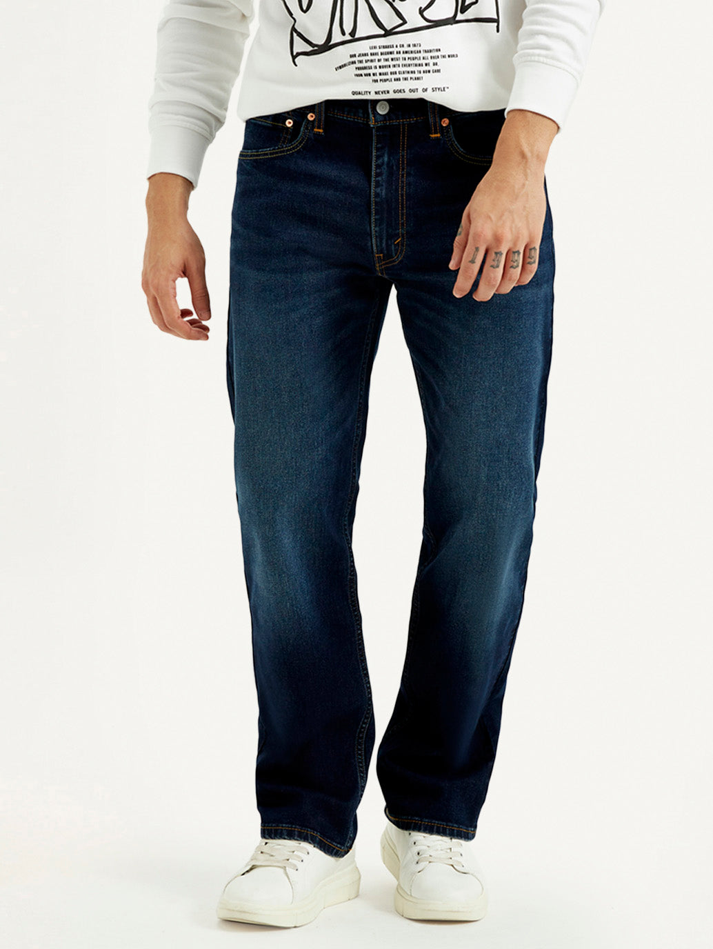 Men's 555 Dark Indigo Loose Fit Mid Rise Jeans - Front View