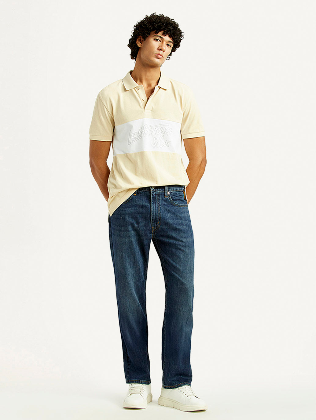 Men's 555 Dark Indigo Relaxed Straight Fit Mid Rise Jeans