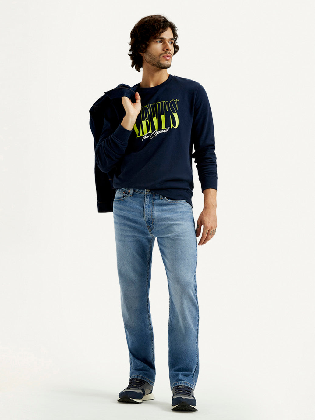 Men's 555 Med Indigo Relaxed Straight Fit Mid Rise Jeans
