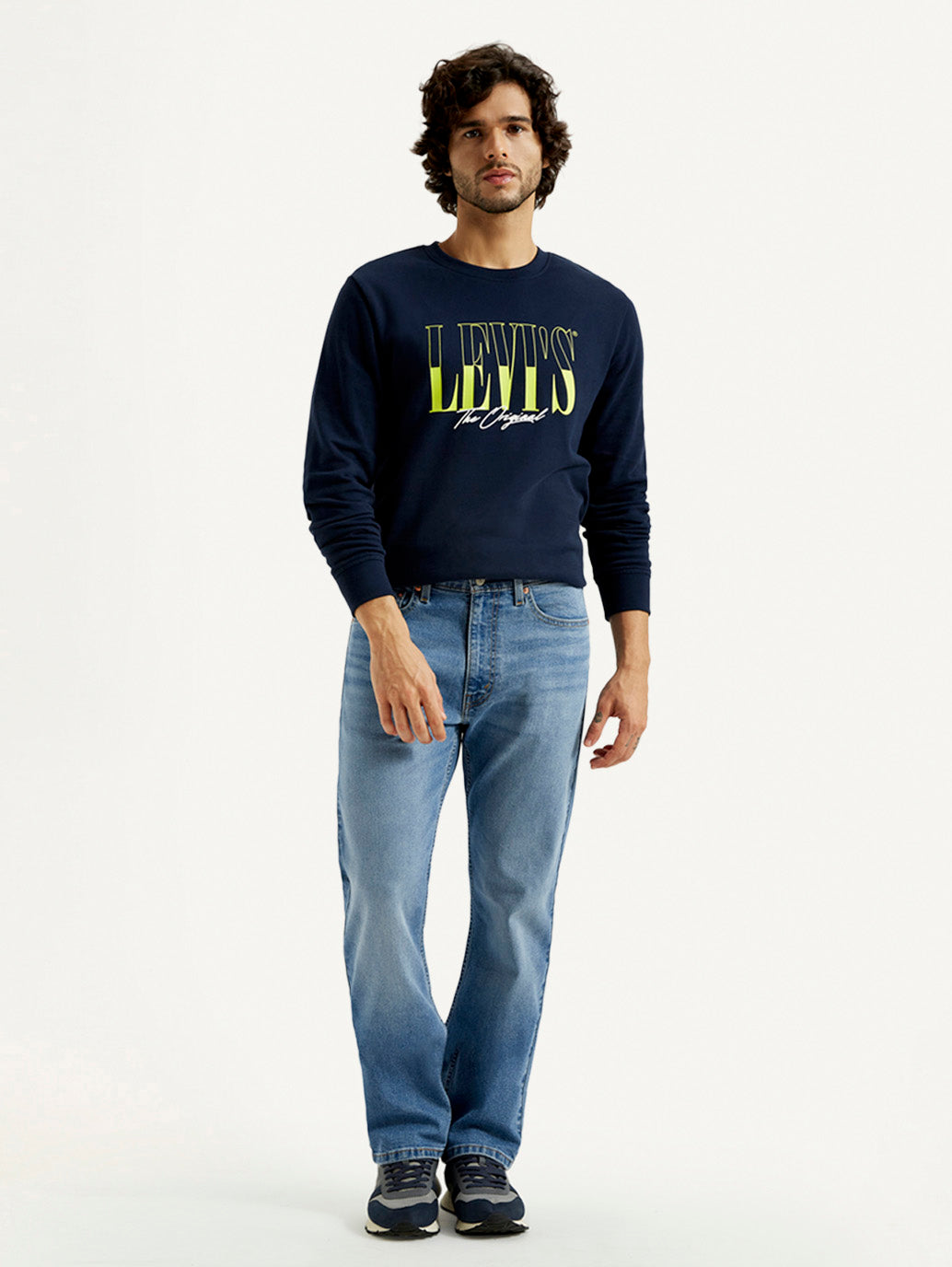 Men's 555 Med Indigo Loose Fit Mid Rise Jeans - Front View