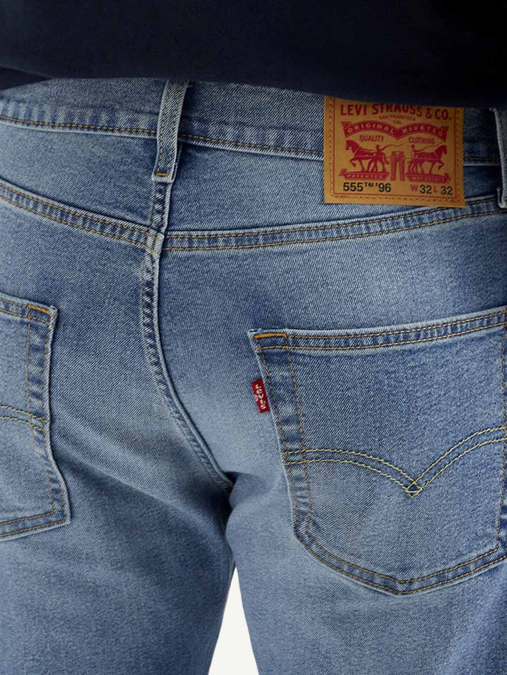 Men's 555 Med Indigo Loose Fit Mid Rise Jeans - Detail View