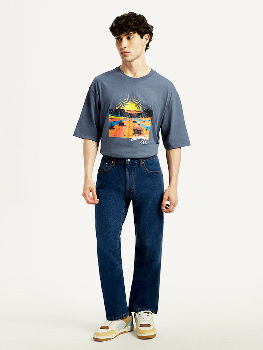 Men's 555 Dark Indigo Loose Fit Mid Rise Jeans - Front View