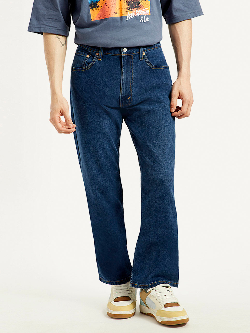 Men's 555 Dark Indigo Loose Fit Mid Rise Jeans - Front View