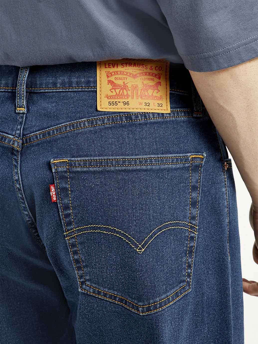 Men's 555 Dark Indigo Loose Fit Mid Rise Jeans - Detail View