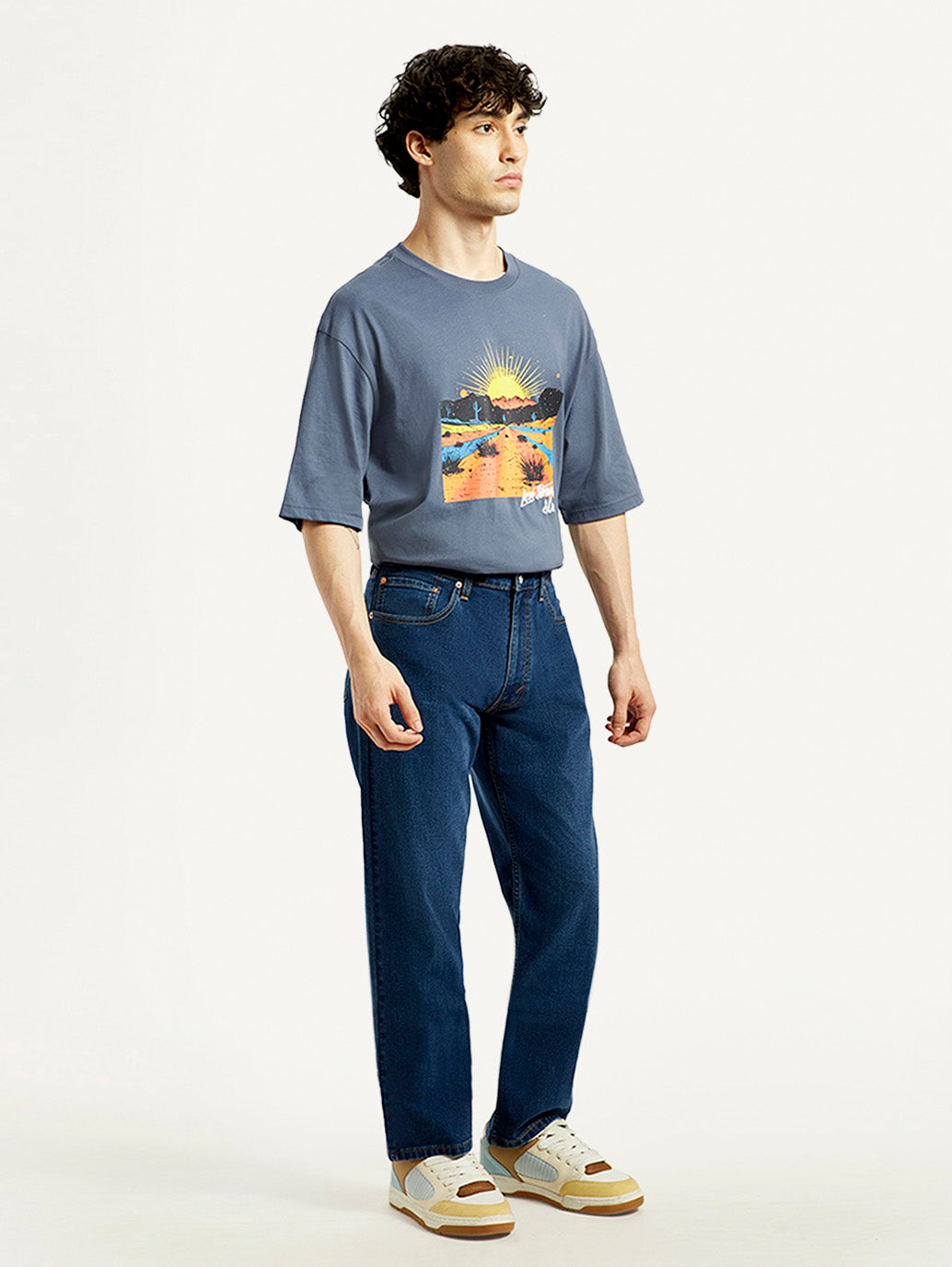 Men's 555 Dark Indigo Loose Fit Mid Rise Jeans - Side View