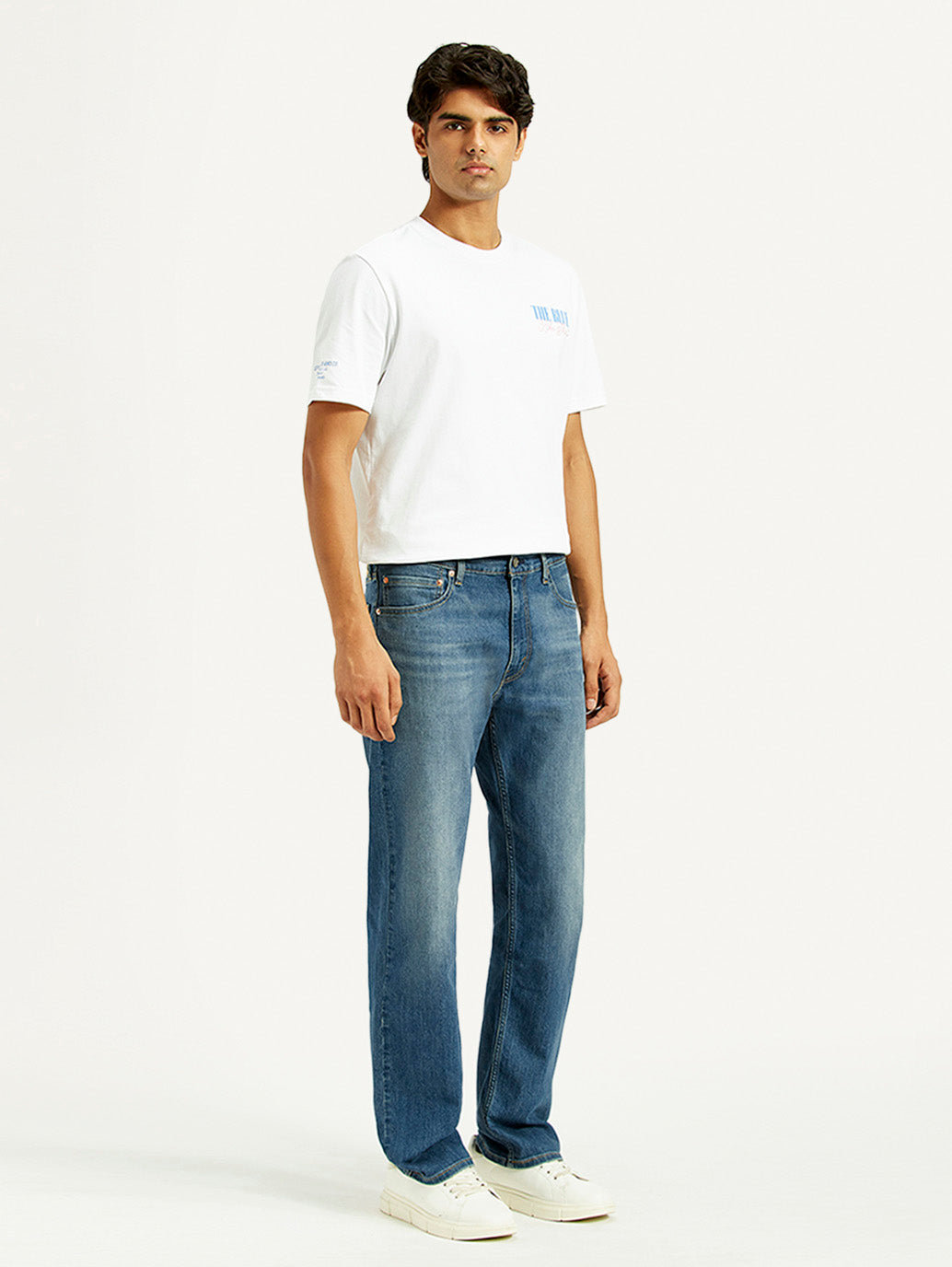 Men's 555 Med Indigo Loose Fit Mid Rise Jeans - Side View