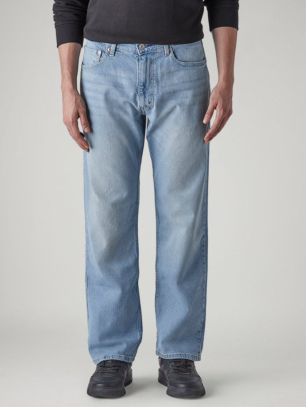 Men's 555 Light Blue Relaxed Straight Fit Mid Rise Jeans - Front View