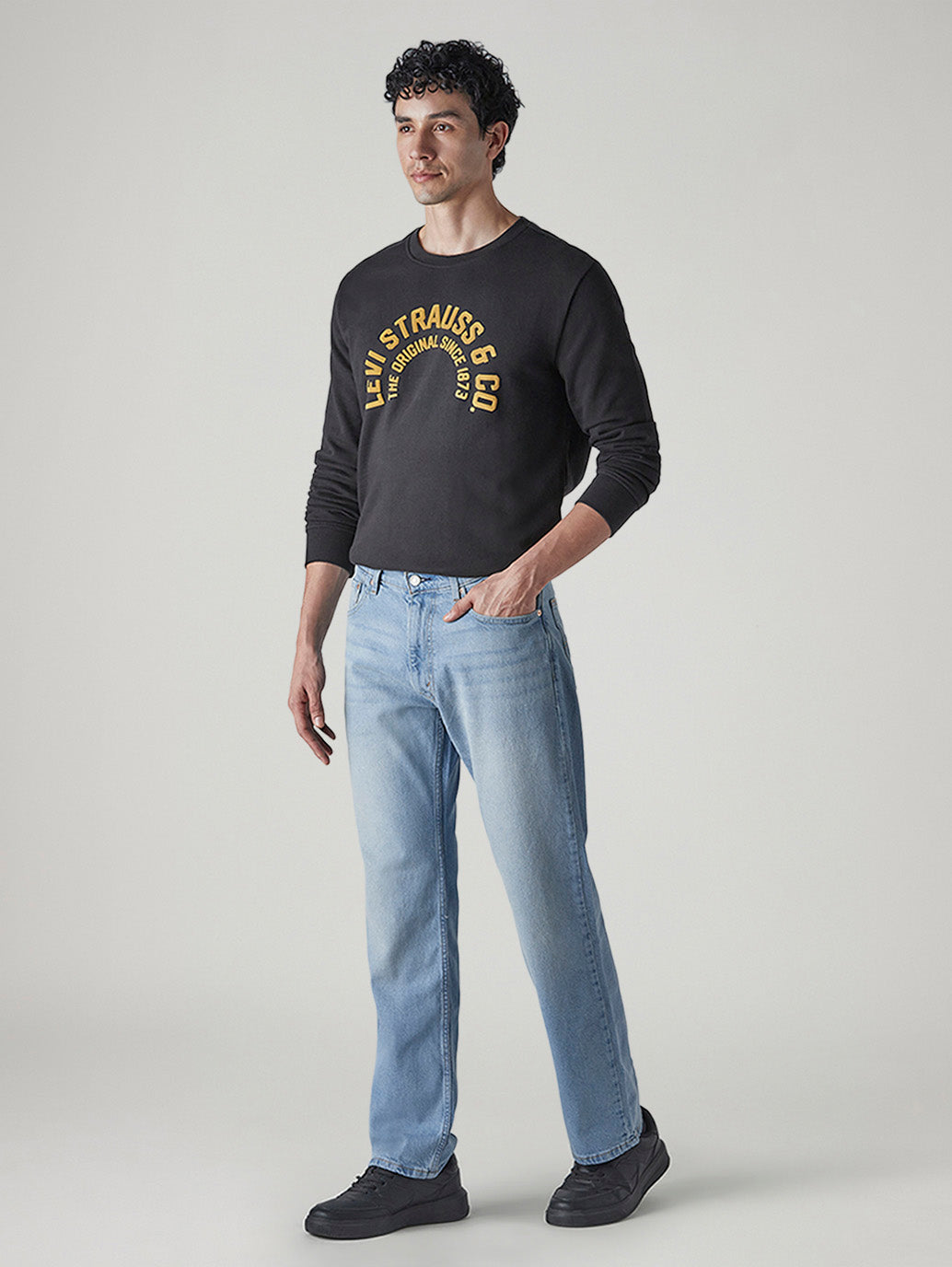 Men's 555 Light Blue Relaxed Straight Fit Mid Rise Jeans - Side View