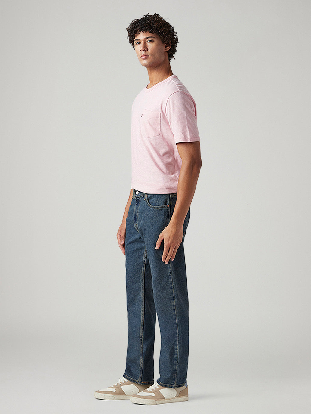Men's 555 Blue Relaxed Straight Fit Mid Rise Tinted Jeans - Side View