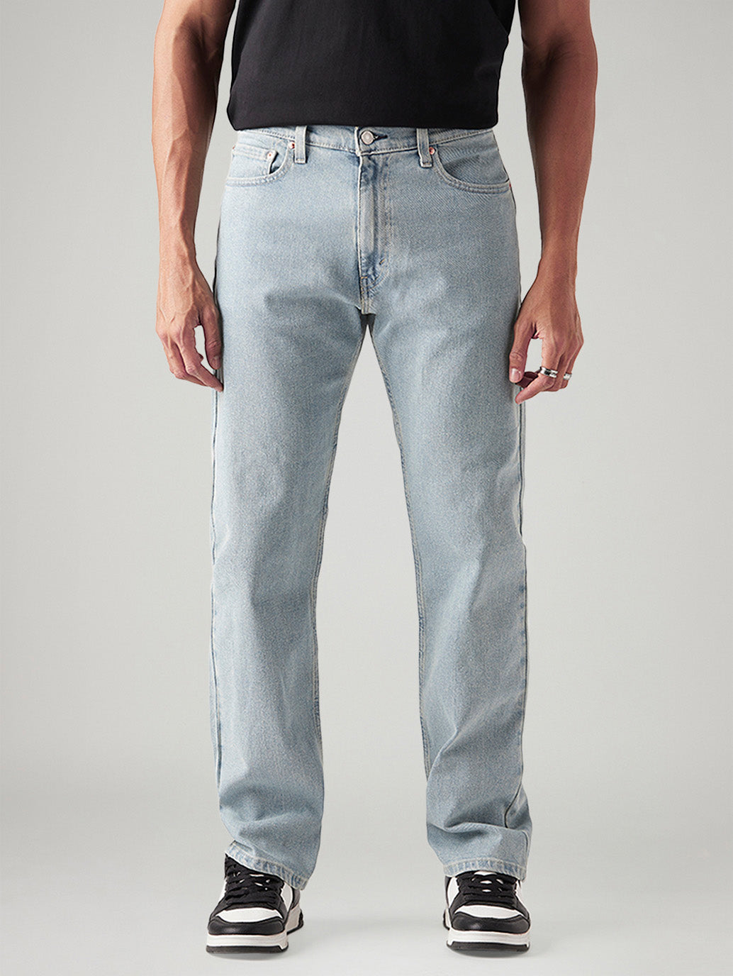 Men's 555 Light Blue Relaxed Straight Fit Mid Rise Jeans - Front View