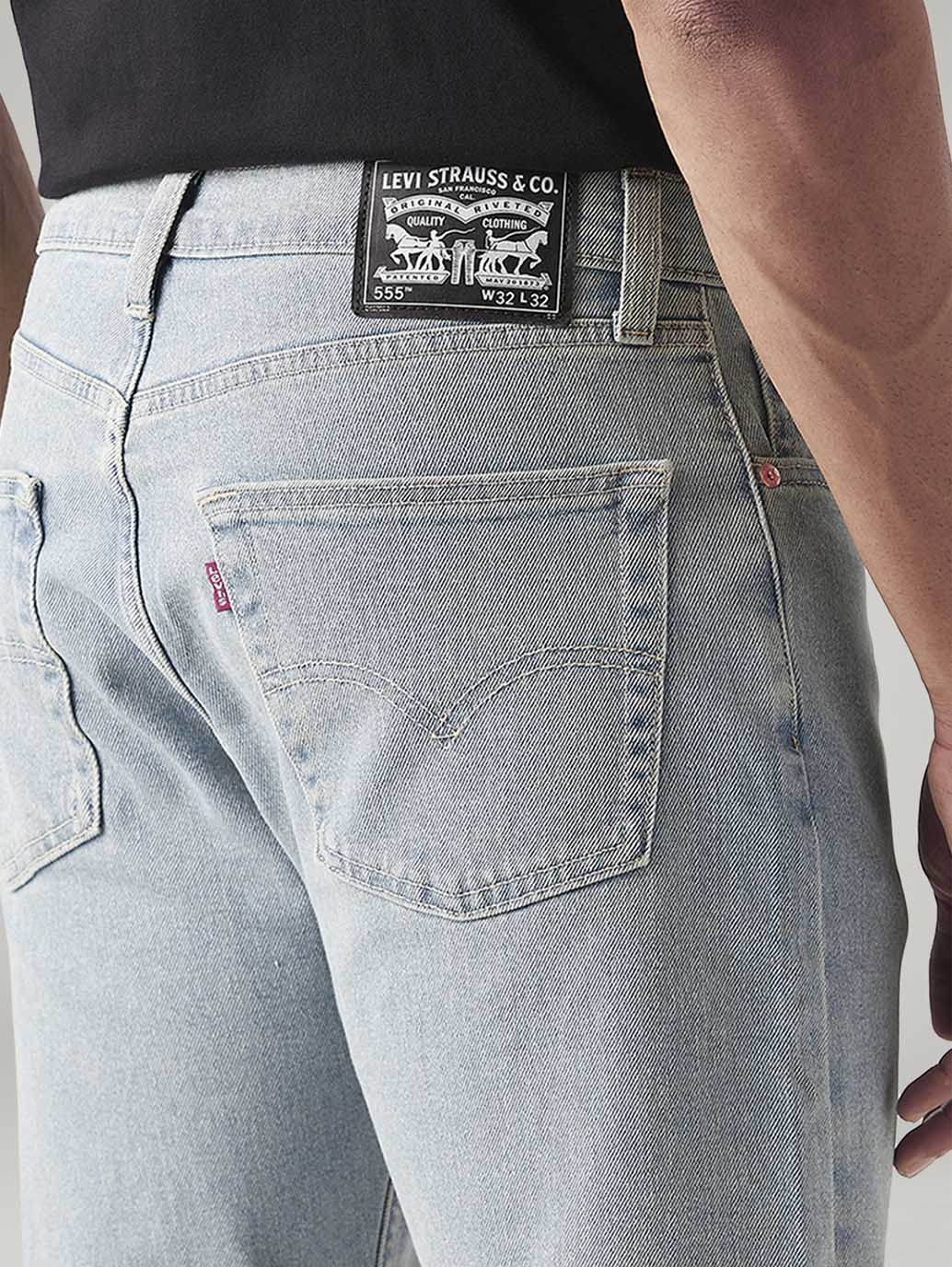 Men's 555 Light Blue Relaxed Straight Fit Mid Rise Jeans - Detail View