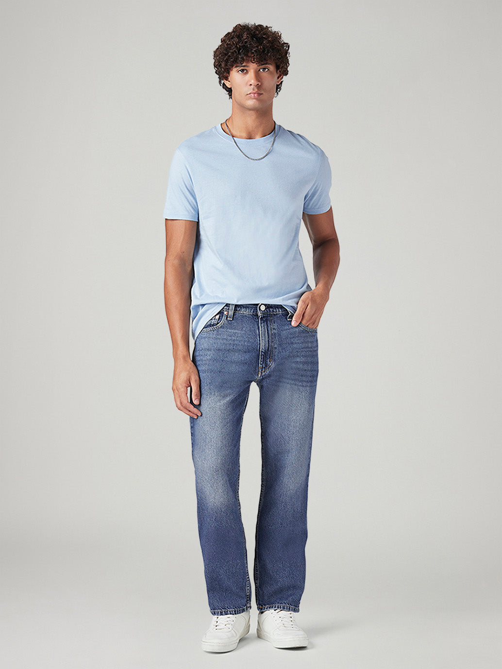 Men's 555 Blue Relaxed Straight Fit Mid Rise Jeans