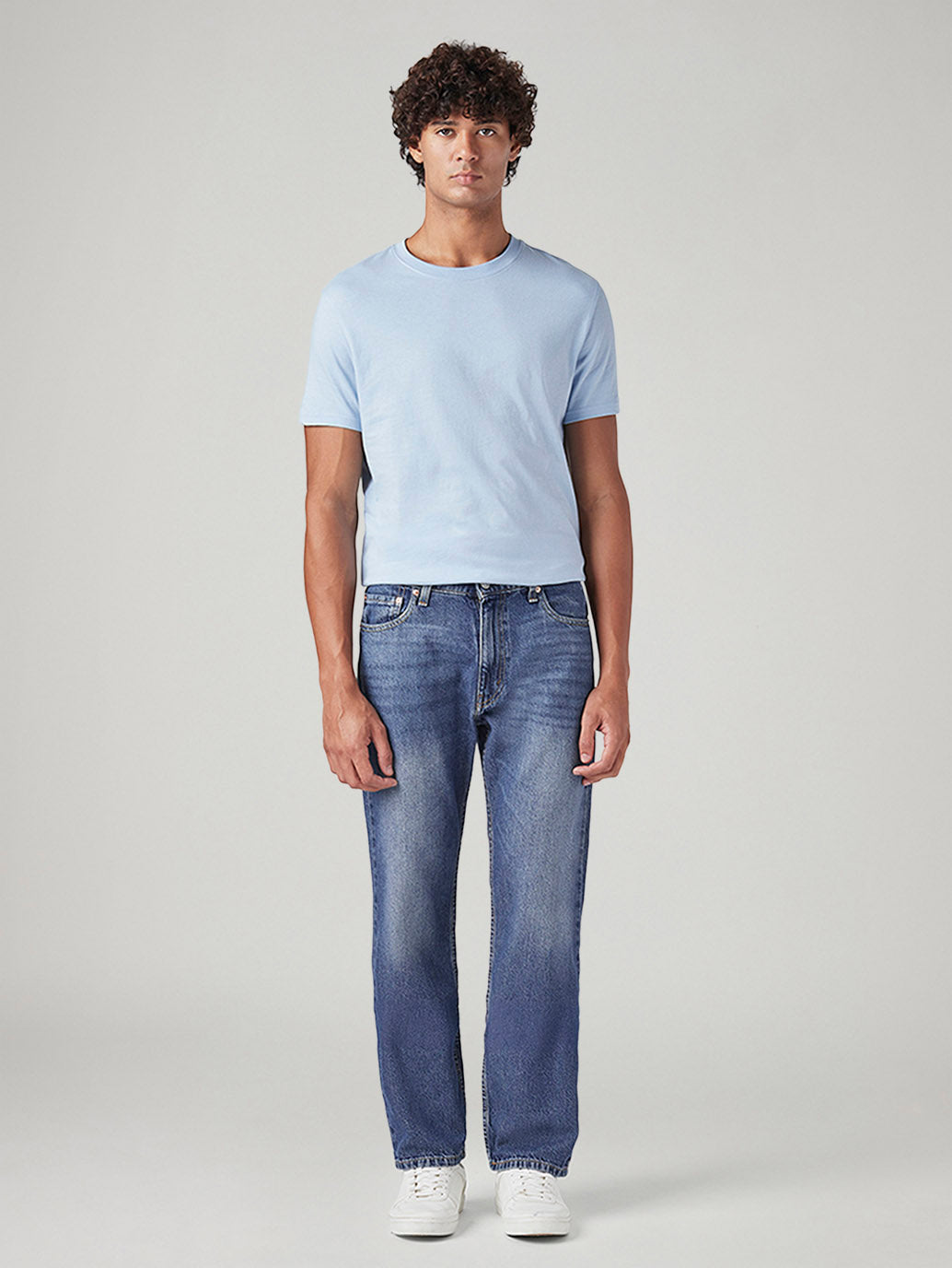 Men's 555 Blue Relaxed Straight Fit Mid Rise Jeans - Front View