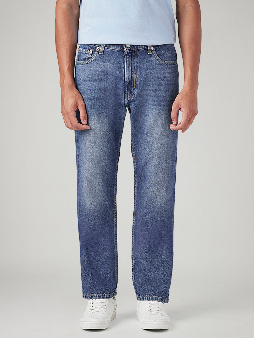 Men's 555 Blue Relaxed Straight Fit Mid Rise Jeans - Front View