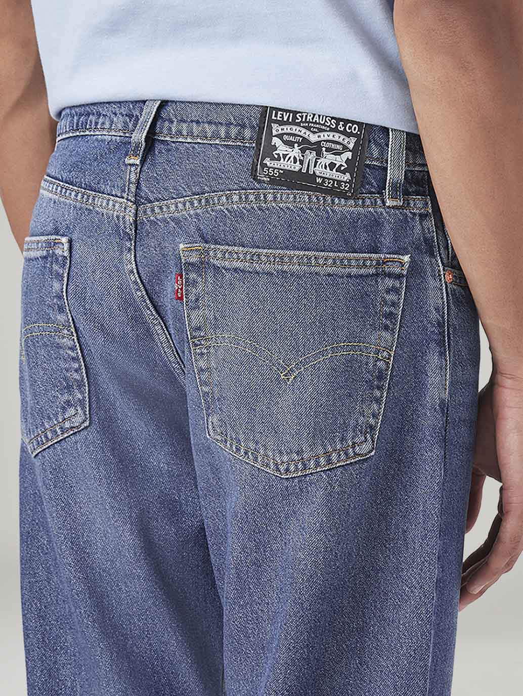 Men's 555 Blue Relaxed Straight Fit Mid Rise Jeans - 20 View