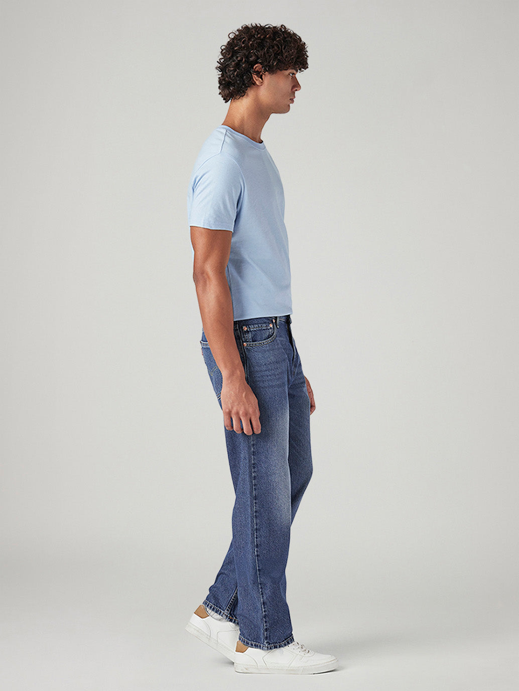 Men's 555 Blue Relaxed Straight Fit Mid Rise Jeans - Side View
