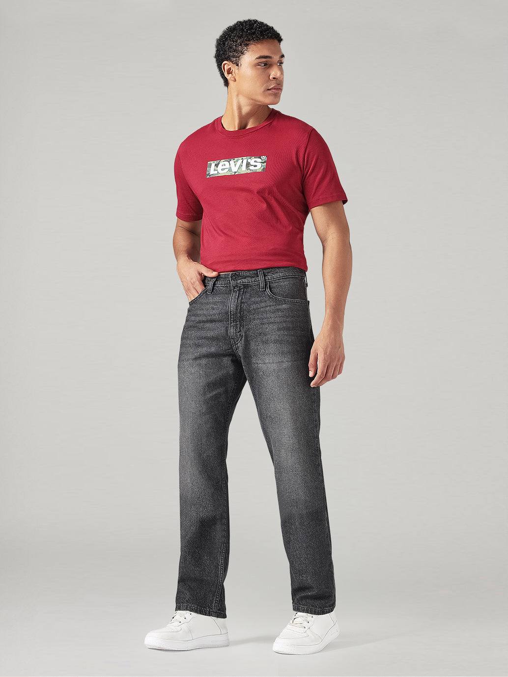 Men's 555 Charcoal Grey Relaxed Straight Fit Mid Rise Jeans - Styleshot View