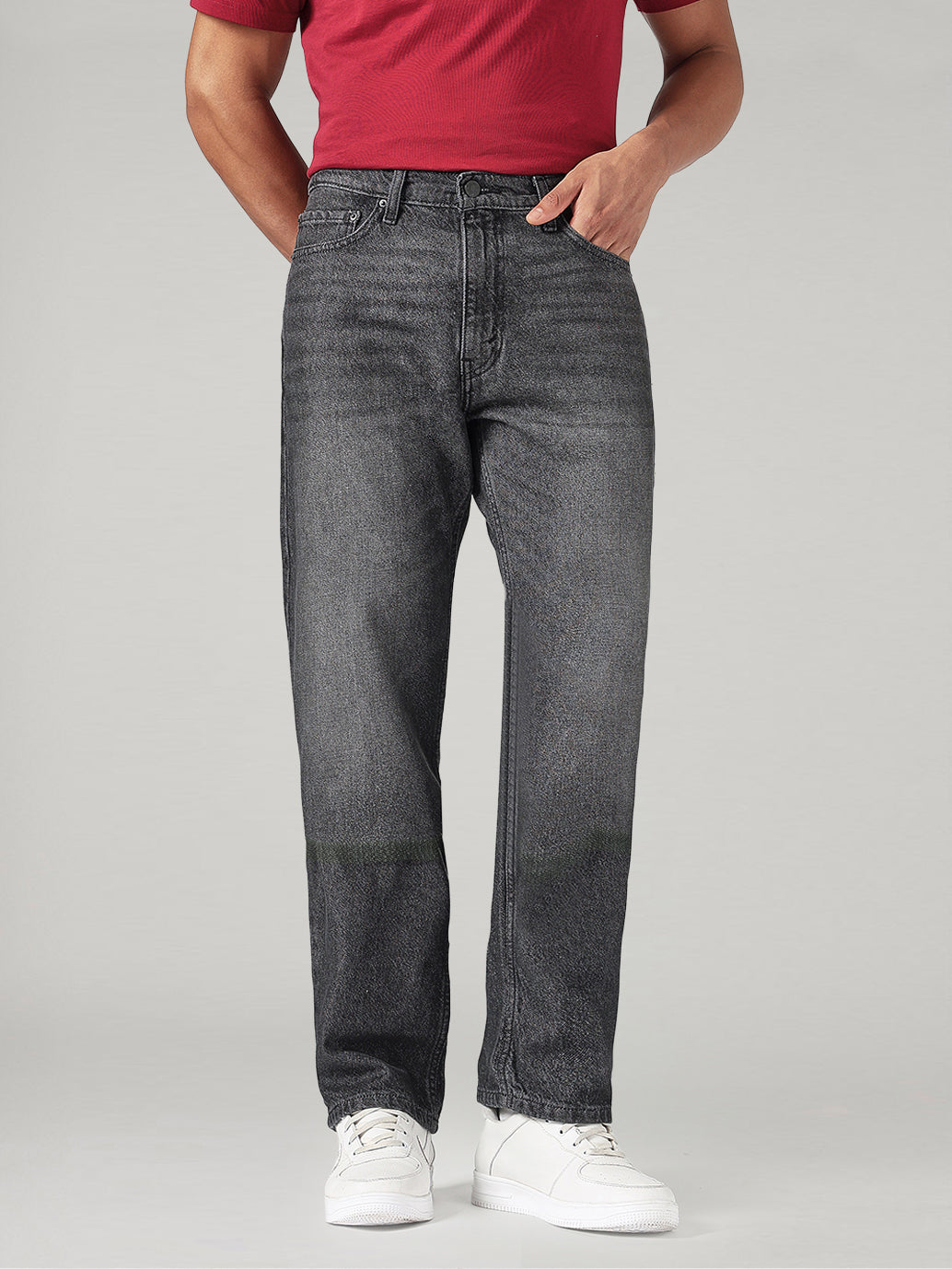 Men's 555 Charcoal Grey Relaxed Straight Fit Mid Rise Jeans - Front View