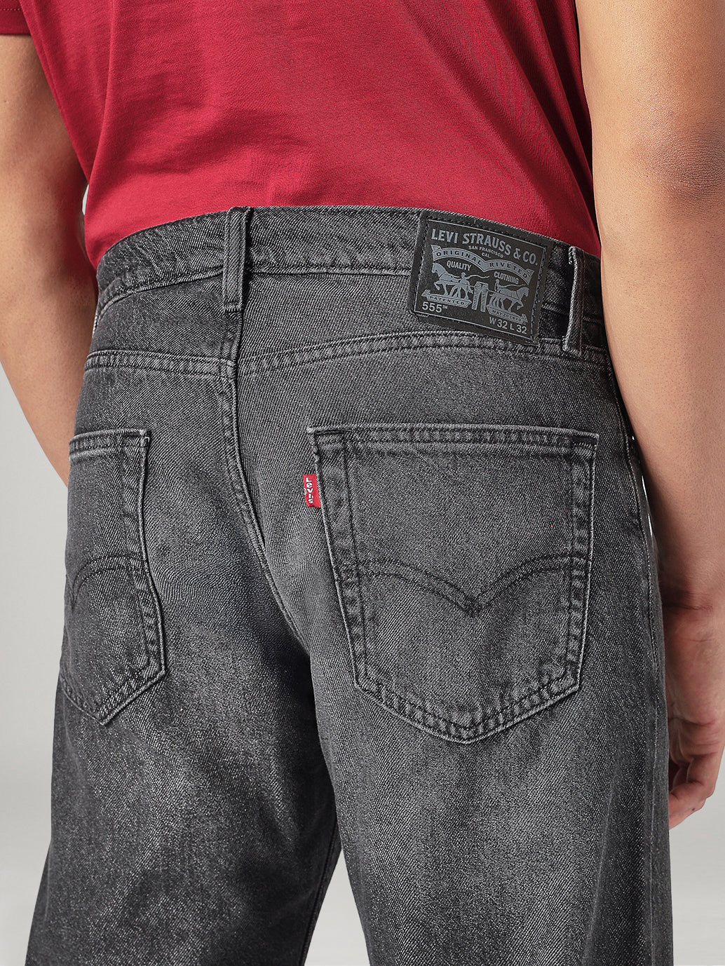 Men's 555 Charcoal Grey Relaxed Straight Fit Mid Rise Jeans - Detail View