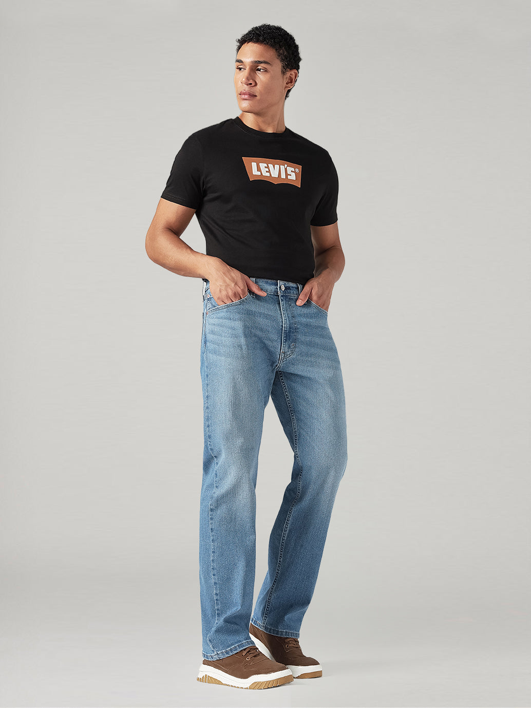 Men's 555 Light Blue Relaxed Straight Fit Mid Rise Jeans