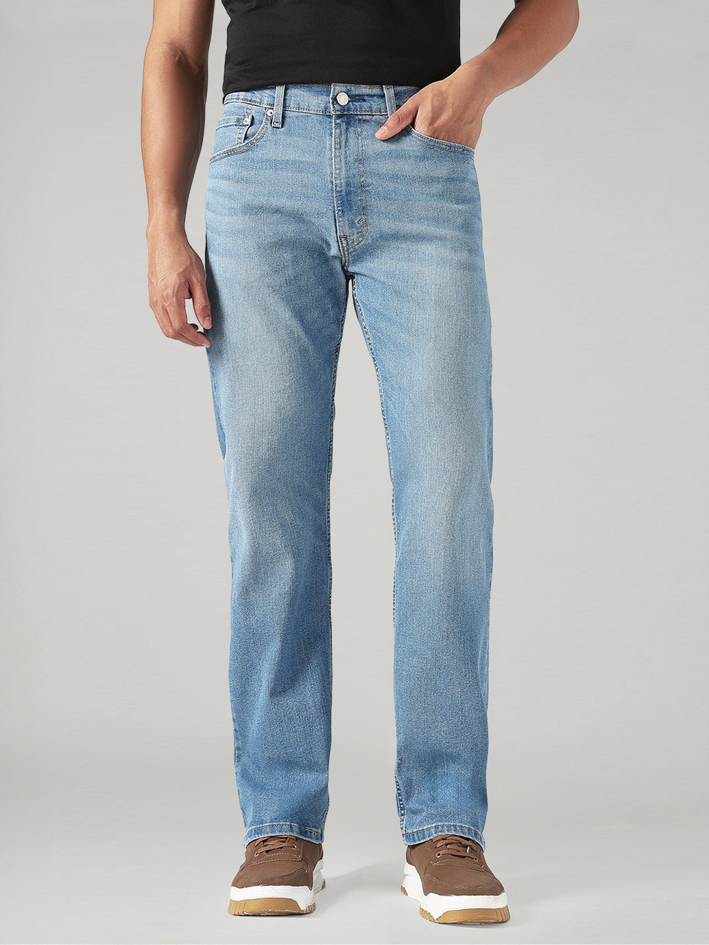 Men's 555 Light Blue Relaxed Straight Fit Mid Rise Jeans - Front View