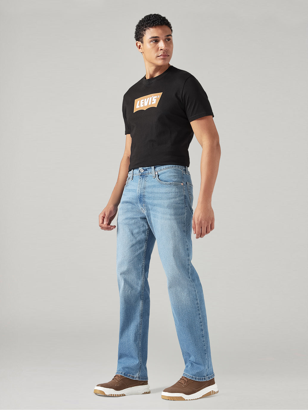 Men's 555 Light Blue Relaxed Straight Fit Mid Rise Jeans - Side View