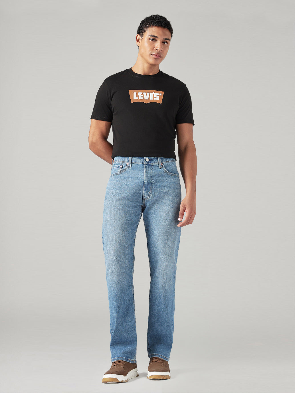 Men's 555 Light Blue Relaxed Straight Fit Mid Rise Jeans - Front View