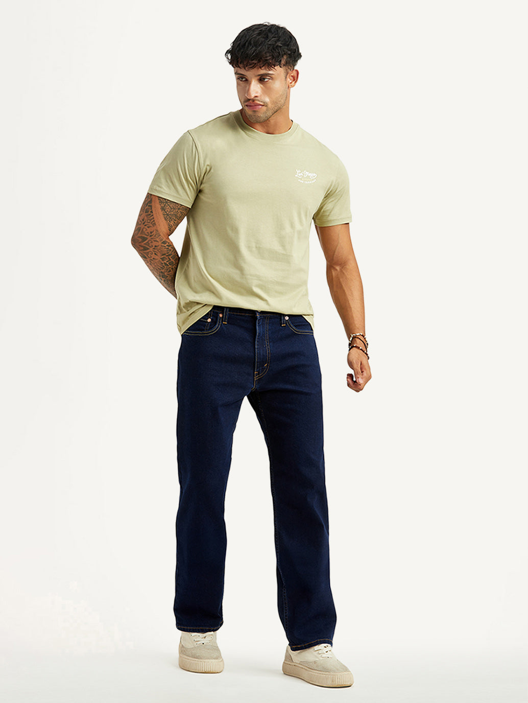 Men's 555 Dark Blue Loose Fit Mid Rise Jeans - Styleshot View