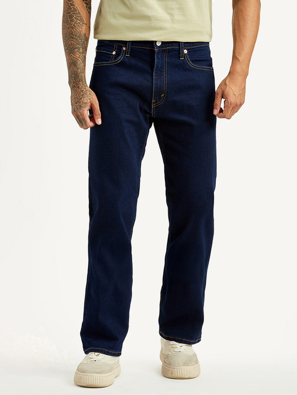 Men's 555 Dark Blue Loose Fit Mid Rise Jeans - Front View
