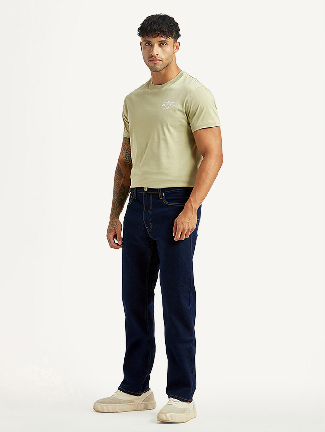 Men's 555 Dark Blue Loose Fit Mid Rise Jeans - Side View