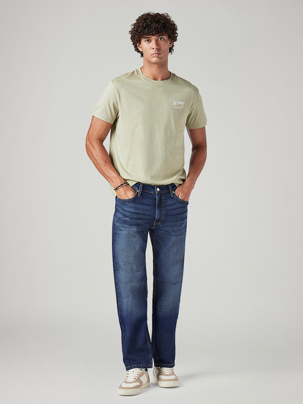 Men's 555 Blue Relaxed Straight Fit Mid Rise Jeans - Styleshot View