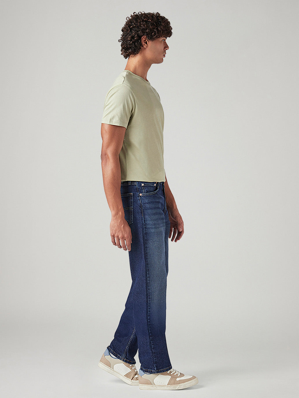 Men's 555 Blue Relaxed Straight Fit Mid Rise Jeans - Side View