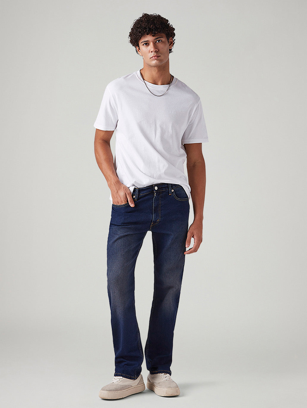 Men's 555 Dark Blue Relaxed Straight Fit Mid Rise Tinted Jeans