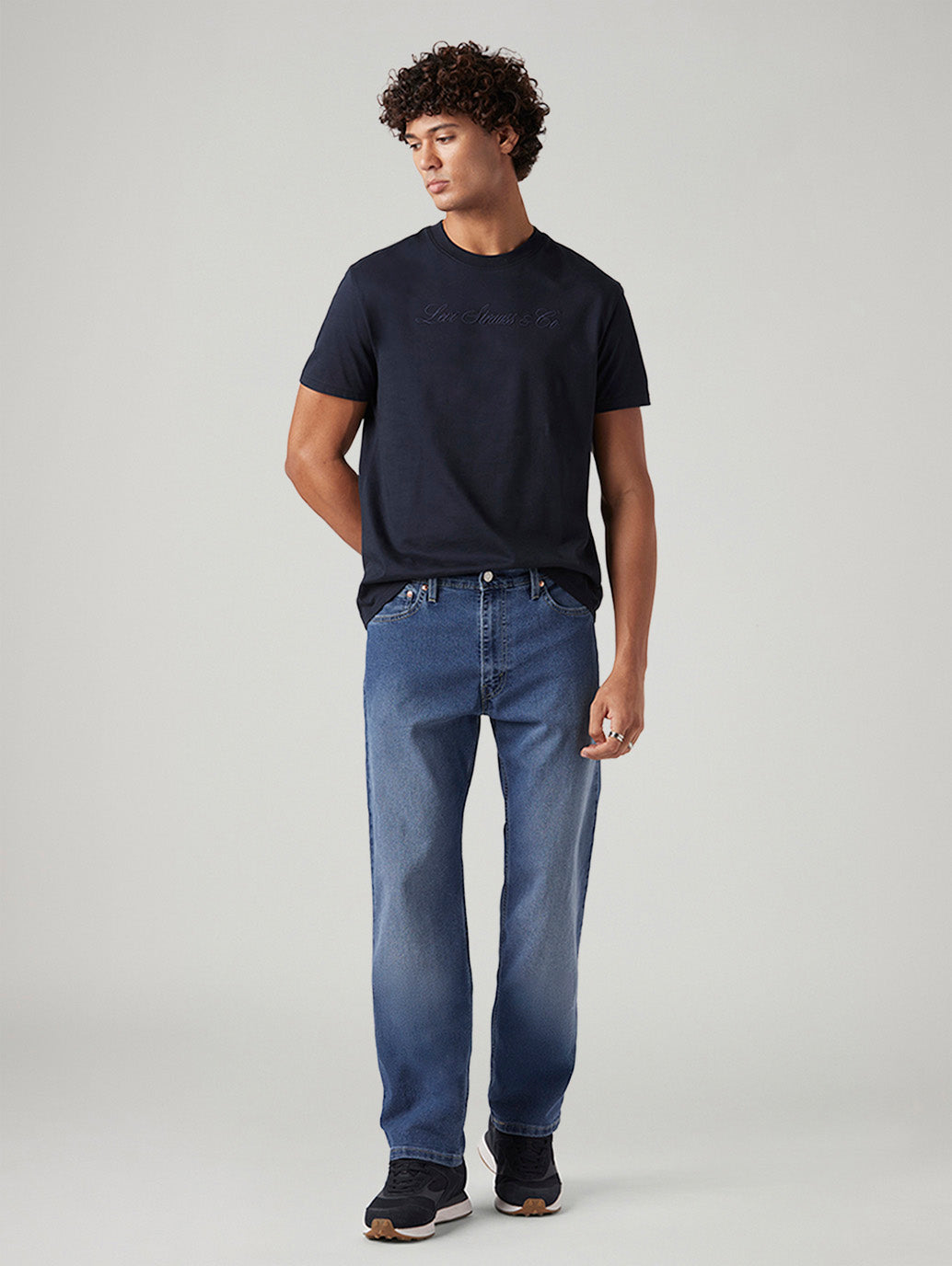 Men's 555 Blue Relaxed Straight Fit Mid Rise Jeans - Styleshot View