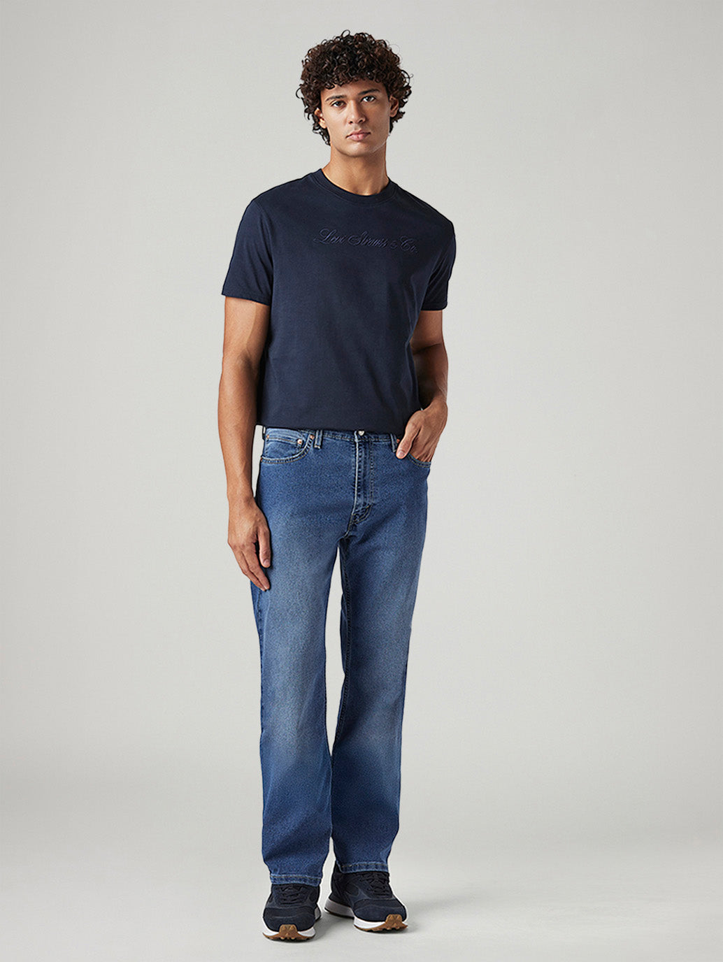 Men's 555 Blue Relaxed Straight Fit Mid Rise Jeans - Front View